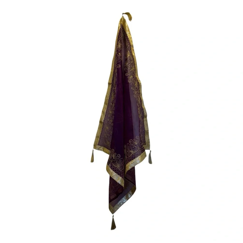 Square Hand Woven Table Cover with Beautiful Patterns and Tassels Purple/Gold